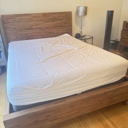 Real Acacia Wood Bed, Headboard, Frame + Box Spring