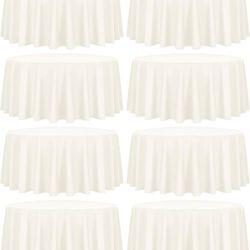 8 Packs Ivory Round Tablecloth - 120 Inch, Premium Polyester Table Cloth for Round Tables, Washable Fabric Table Covers for Wedding, Party, Banquet, D