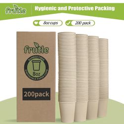 FRUTLE Paper Coffee Cups 8 OZ for Hot Beverages-Disposable-Unbleached 200 pack