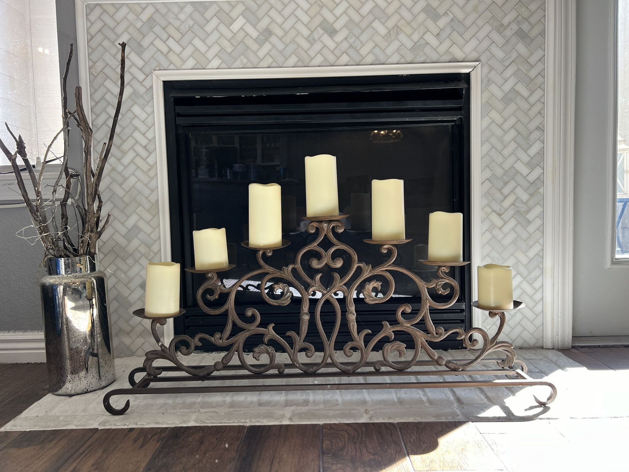 Wrought Iron Candelabra with battery operated candles