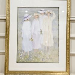 Vintage Ladies Framed Art Print by Helene Leveillee Gold Pattern Frame Wall Art