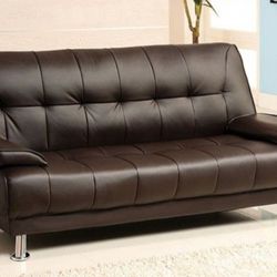 Brand New Espresso Leather Sofa Futon Sleeper 