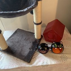 Cat Tower SOLD. Dust Bath House. 2 Halloween Candy Dishes. Pick Up Only