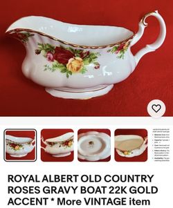 ROYAL ALBERT OLD COUNTRY ROSES GRAVY BOAT 22K GOLD ACCENT * More VINTAGE & RARE item Here