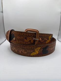 Size 36 Hand-Tooled Leather Belt with Rooster Design