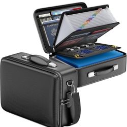 Brand New  Fireproof Document Box with Lock＆Shoulder Strap, Hard-Shell Case File Organizer with Accordion File Folder, Multi-Layer Portable Home Offic