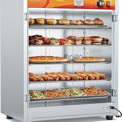 133Qt 5-Tier 900W Commercial Food Warmer w/ 304 Blued Stainless Steel Heating Element, Double-Tempered Glass Door, Adjustable Shelf, Electr