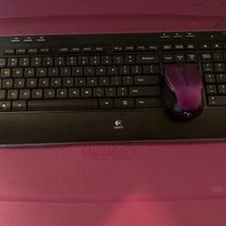Wireless Keyboard With Purple Wireless Mouse 