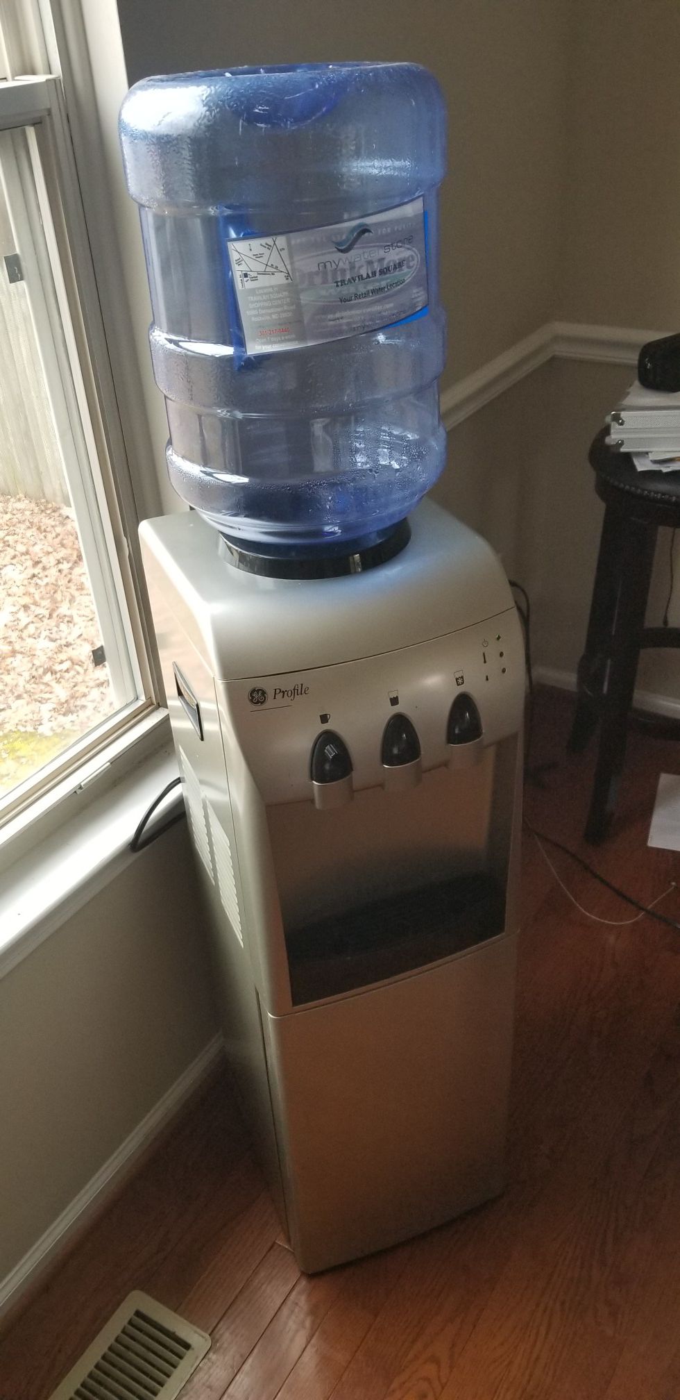 Water Cooler, 3 five (empty) gallon jugs