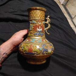 Antique  japanese Brass 12"Vase