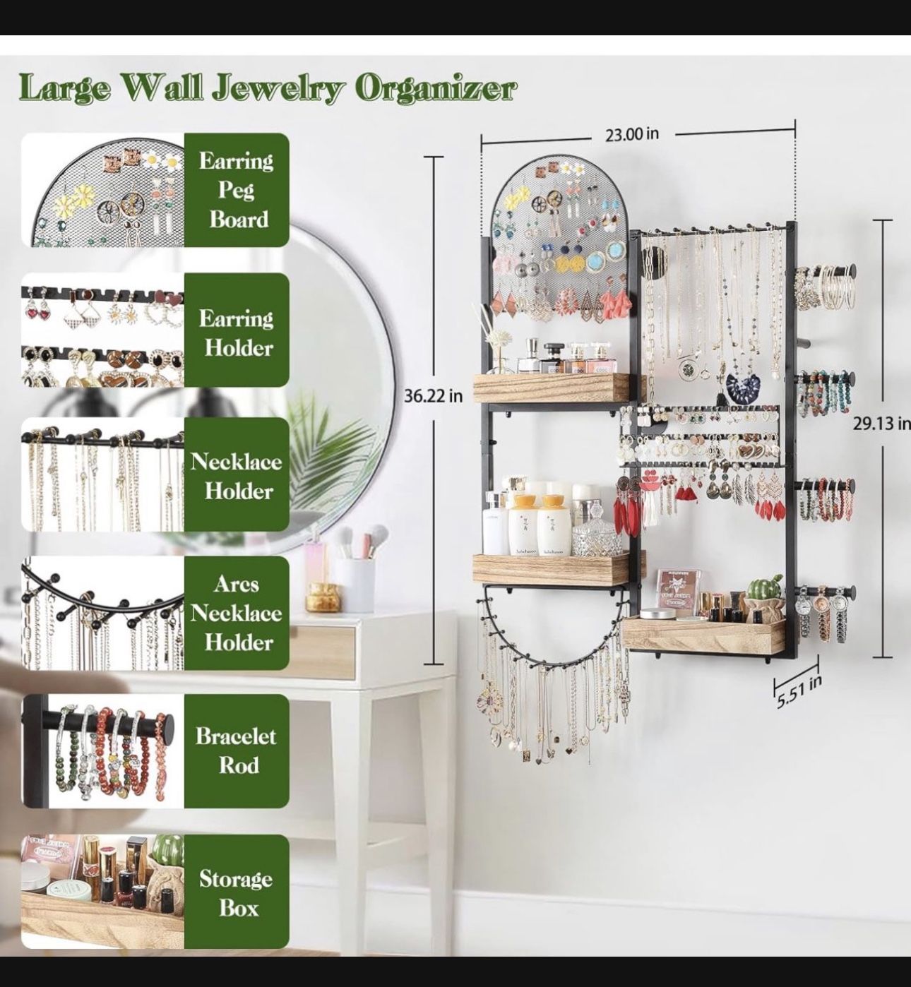 New In It’s Box Keebofly Jewelry Organizer Wall Mount Hanging Jewelry Organizer Large Jewelry