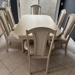 Light Oak Solid Wood Dining Room Set – Table, 6 Chairs & Display Hutch