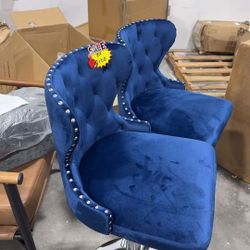 Set of 2 Adjustable Swivel Bar Stools, Velvet Upholstered Counter Height Chairs with Nailhead Trim, Silver Footrest, and High Back for Kitchen Island,