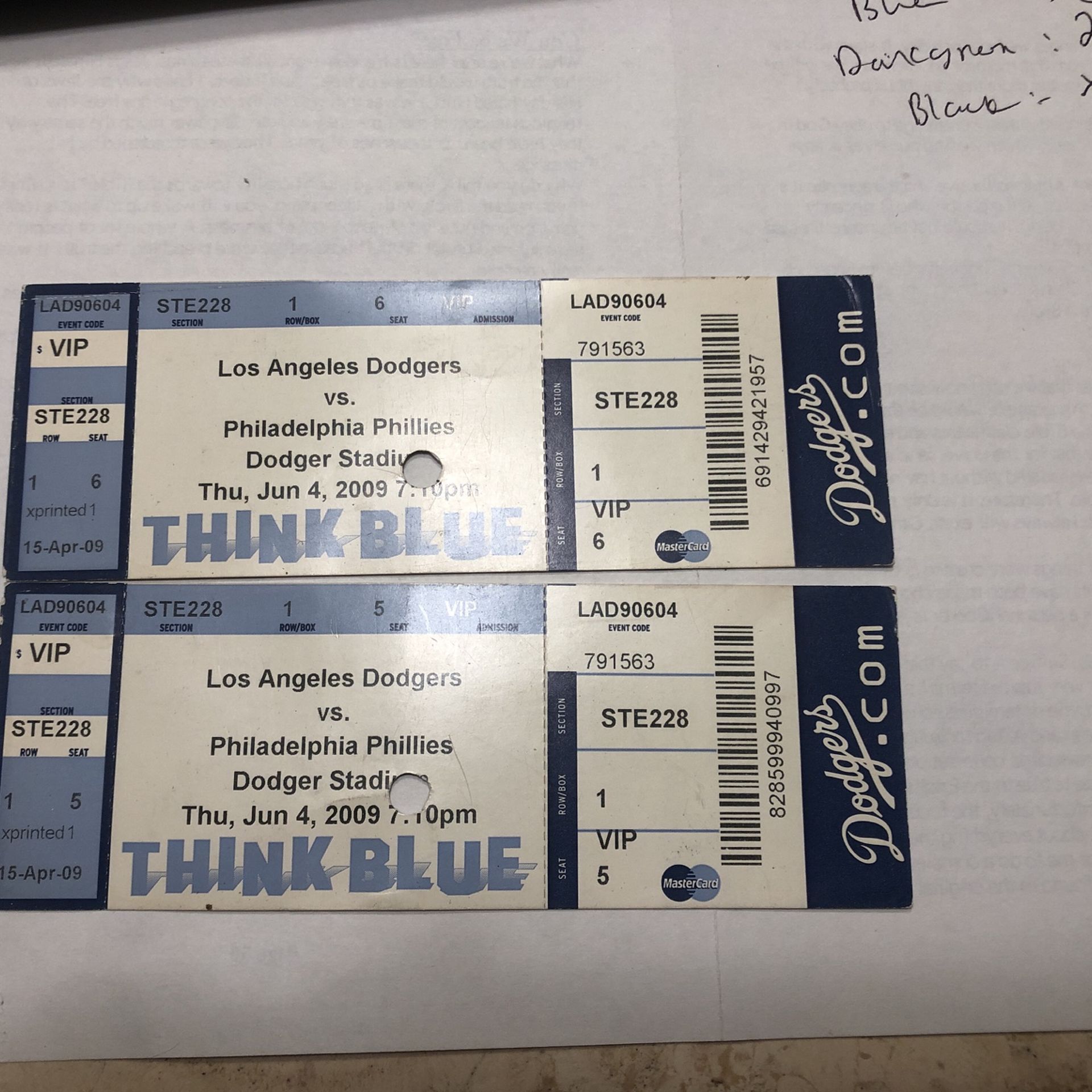 Dodgers Vs Phillies Ticket Stubs Pair