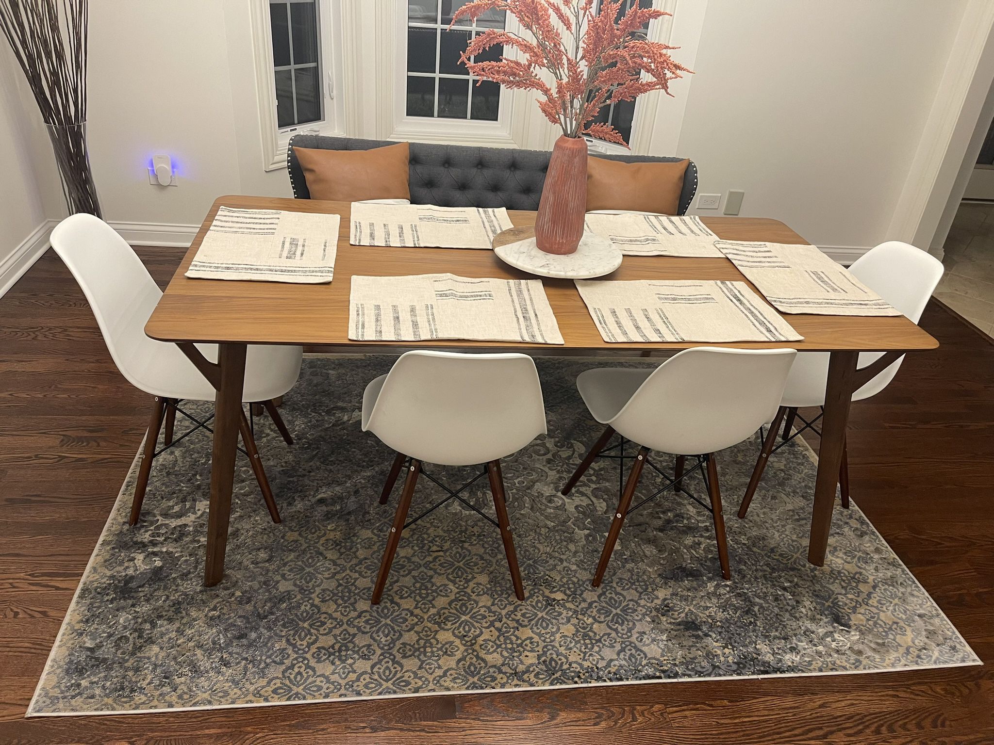 Mid-century Modern Dining Table Set + Chairs & Bench