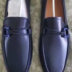 Ferragamo Front 4 Driving Leather Shoes Midnight Blue (Men, Size 10.5)