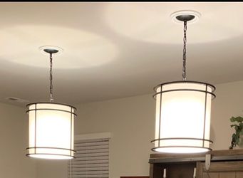 Pair of Bassett Furniture 16" Drum Pendant Chandelier