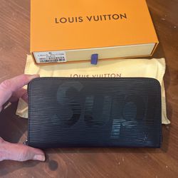 Louis Vuitton Supreme, Black, Leather, Zippered, Wallet, New Inbox