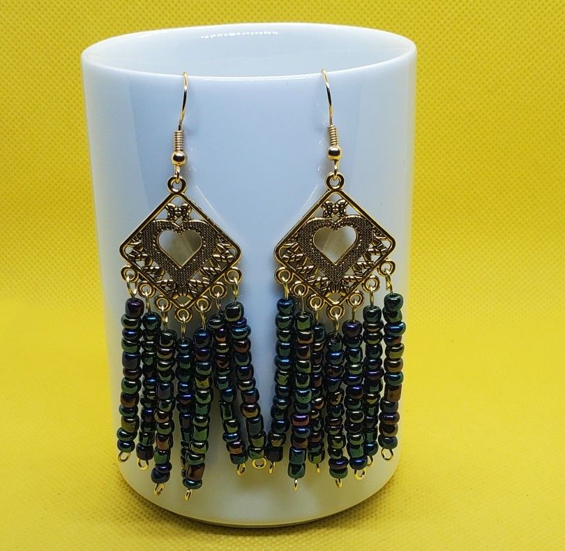 Dark colorful hand gold chandelier hand made earrings 