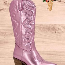 Silver & Pink Cowboys Boots Women’s 