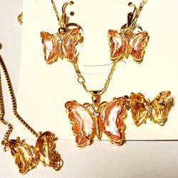 Gold Plated Pink Butterfly Set