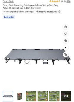 Ozark Trail Camping Folding with Easy Setup Cot, Gray, Adult,75.6in x 25 in x 8.46in, Polyester
