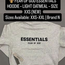 🔥 FEAR OF GOD ESSENTIALS HOODIE – LIGHT OATMEAL – XXS–XXL (NEW)