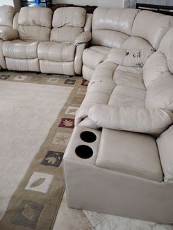 Cream leather sectional couch