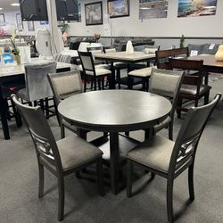 5PC Gray Round Dining Table Set 
