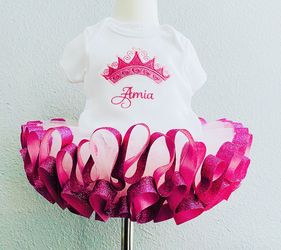 BUY NOW/ Ready for Pickup .. 0-6 month Super Fluffy Princess Tutu Set. Celebrate her 1/2 Birthday in style! Just add name