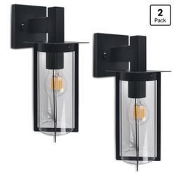 Black Outdoor Wall Sconces with Clear Glass, 2-Pack
