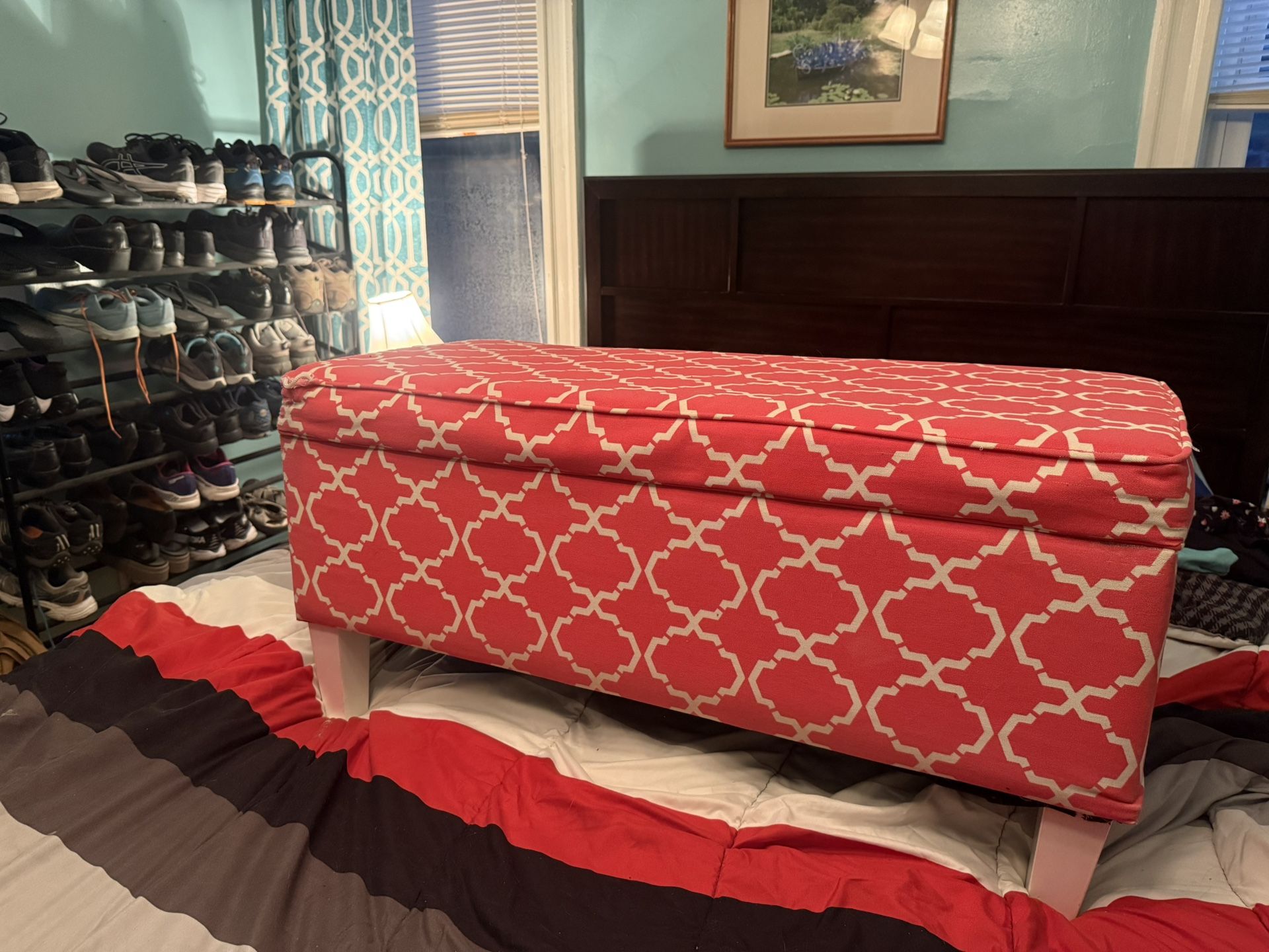 Coral Patterned Storage Ottoman