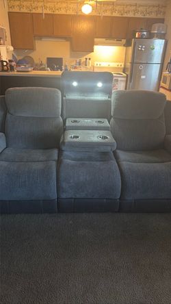 Gray Reclining Loveseat with Console and Lights