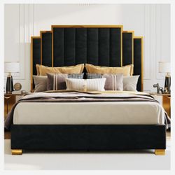 Duncanville Upholstered King Platform Bed, Black