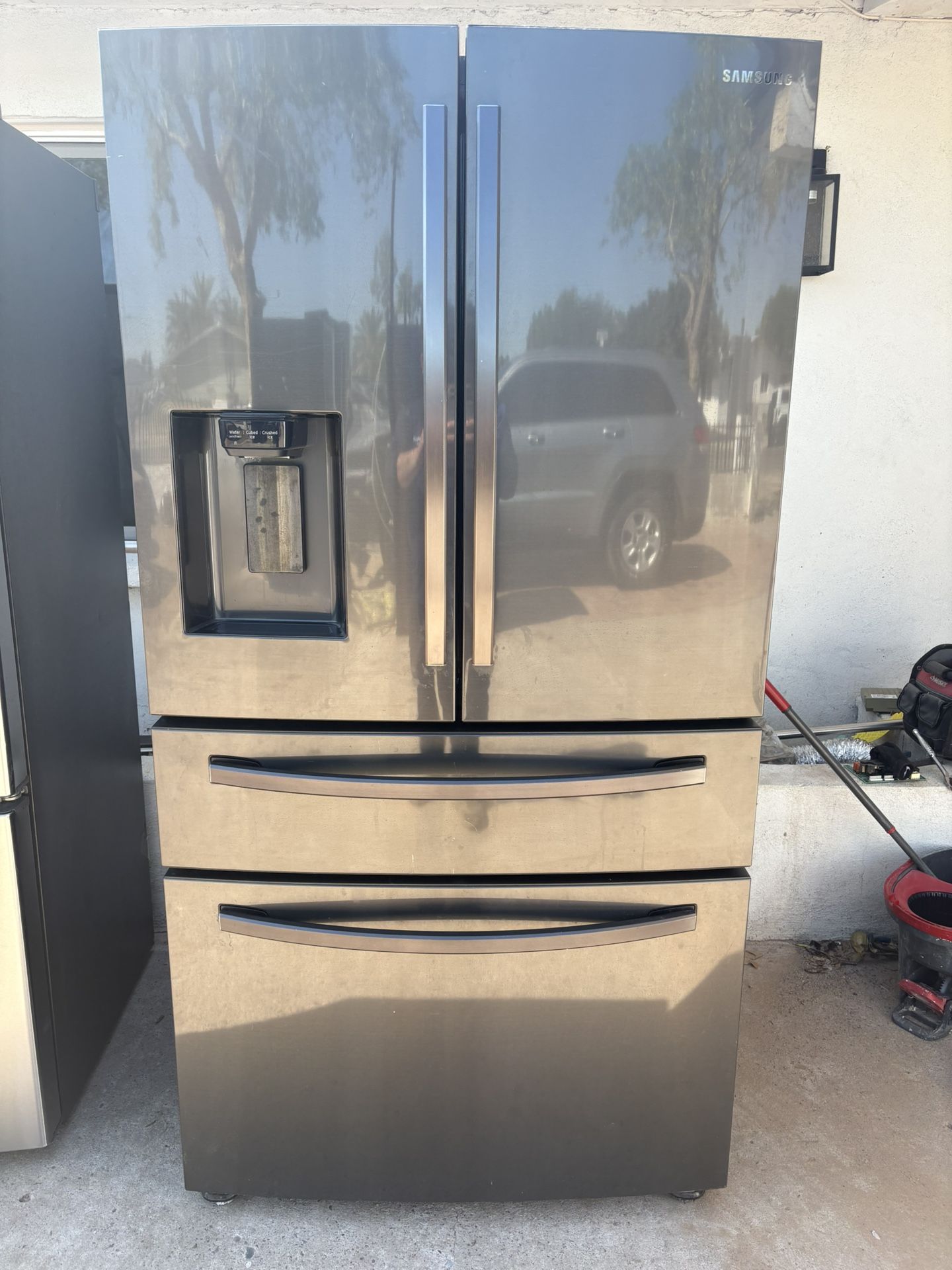 Samsung Black Stainless Counter Depth Four Door Fridge Works Perfect In Good Condition. Free Delivery To Your Garage.