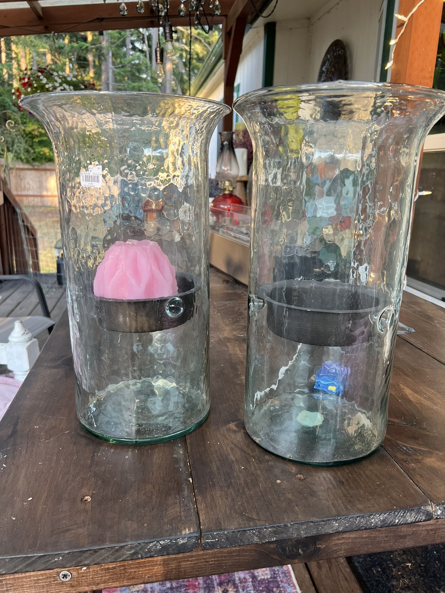Kalalou About 24 Inches Tall Glass Two Candle Holders