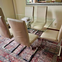 Modern Glass Dining Table Set for 6, 63'' Rectangular Dining Table  And Chairs