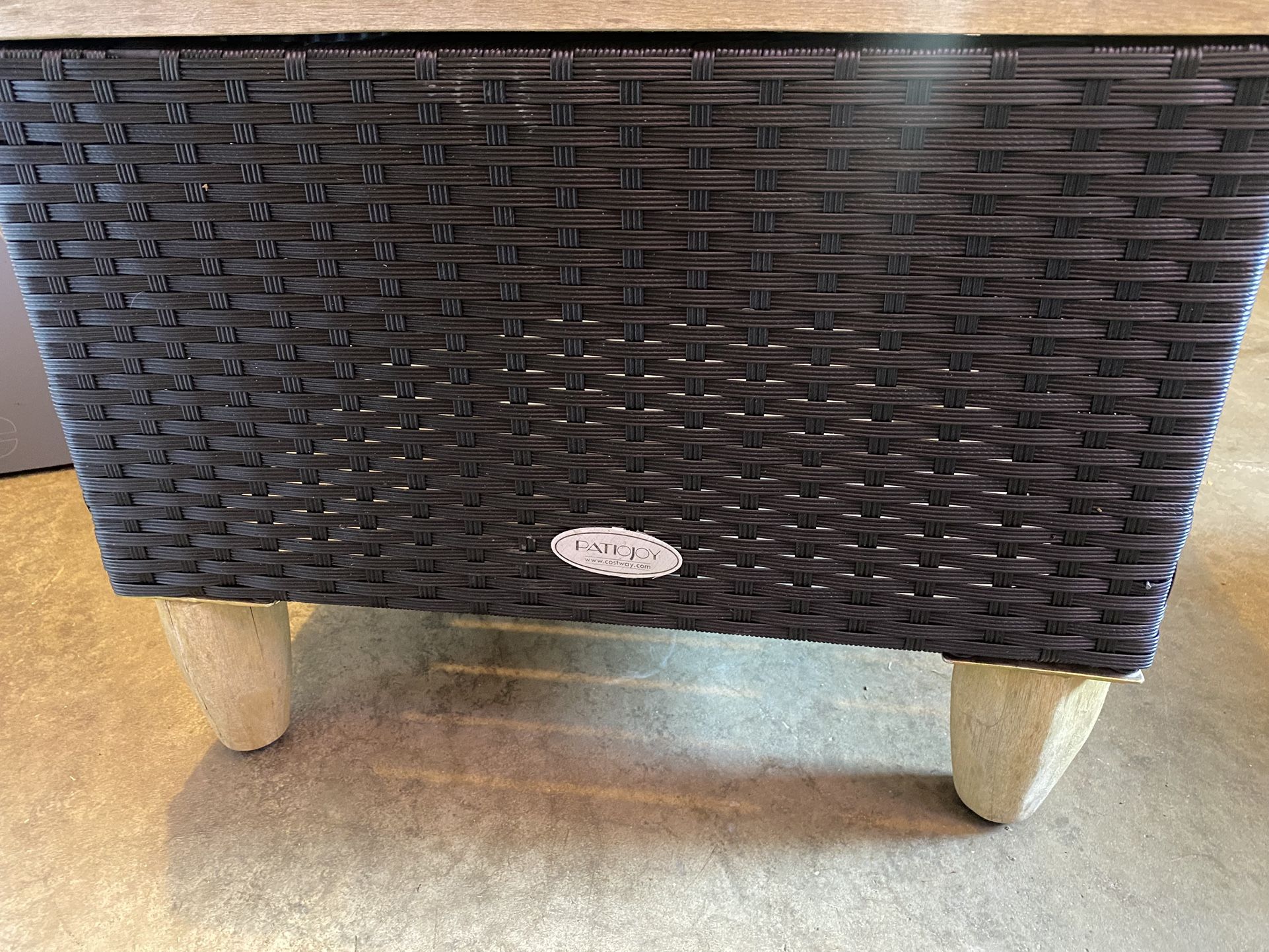 PatioJoy Ottoman w/Wood Top