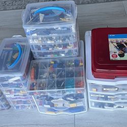 LEGO Bricks Assorted Colors Types Styles With Plastic Storage
