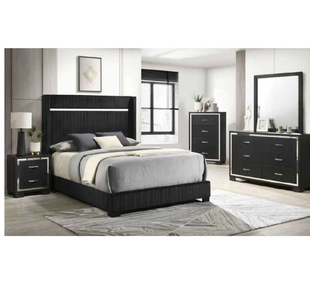 4- Pc Bedroom set Dresser,Mirror  Nightstand (1) Queen size bed frame  Not including Mattress and Box Sp