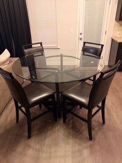 Counter-Height 5-Piece Glass Top Dining Set – Table + 4 Chairs