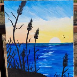 Sunset Ocean Canvas Painting 16"×20"