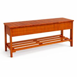 Storage Bench, Wood Shoe Bench with Flip Top Storage for Hallway/Entryway/Living Room, Cherry Wood