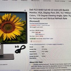 Dell P2214HB Monitor 22 inch long aspect ratio