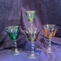 Cordials set of 4, glass and multicolored