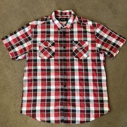 New Eighty Eight Mens Short Sleeve Button Up Shirt Adult 3XL Red White Plaid.