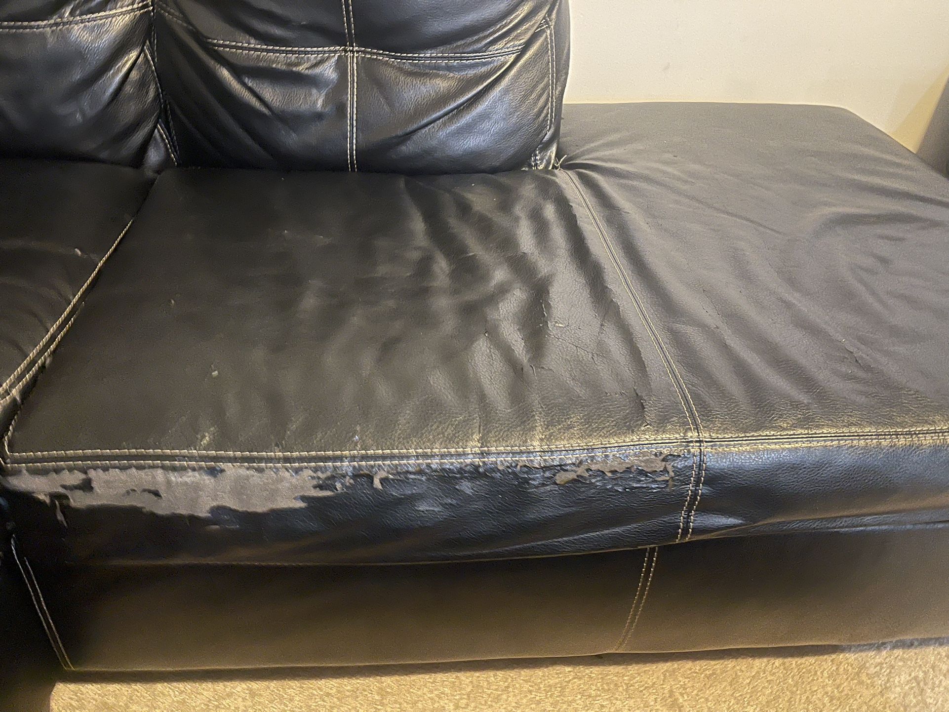 Faux Black Leather Sectional Queen Sleeper With Chaise