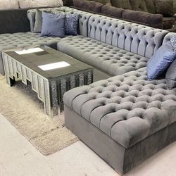 🦋Showroom,Fast Delivery, Finance,Web🦋Savannah Gray Velvet Double Chaise U Shape Sectional Sofa Comfortable Couch