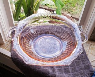 Antique Pink Hocking Glass Co. Pink Mayfair Open Rose Bowl with Open Handles - Depression Glass from 1931-1937