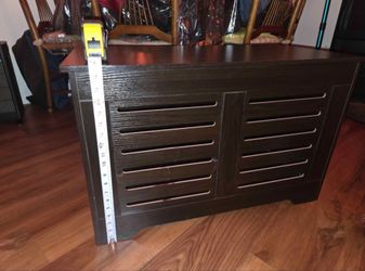 Dark Brown Wood Slatted Shoe Cabinet